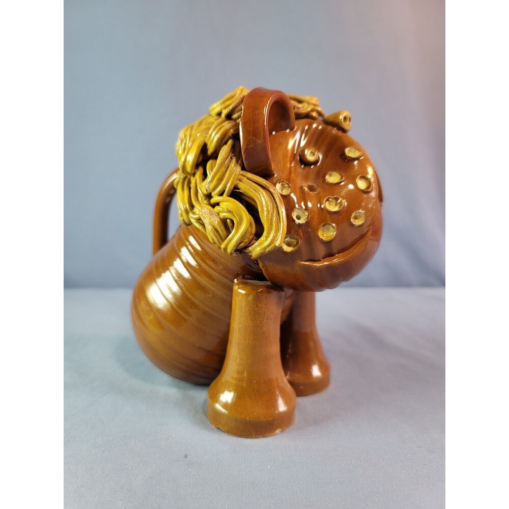 Lion Figurine Handmade GYULA KOVÁCS Animal Glazed Vintage 70s Ceramic